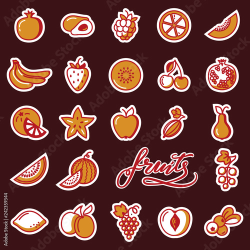 Cute vector stikers with fruits and lettering.