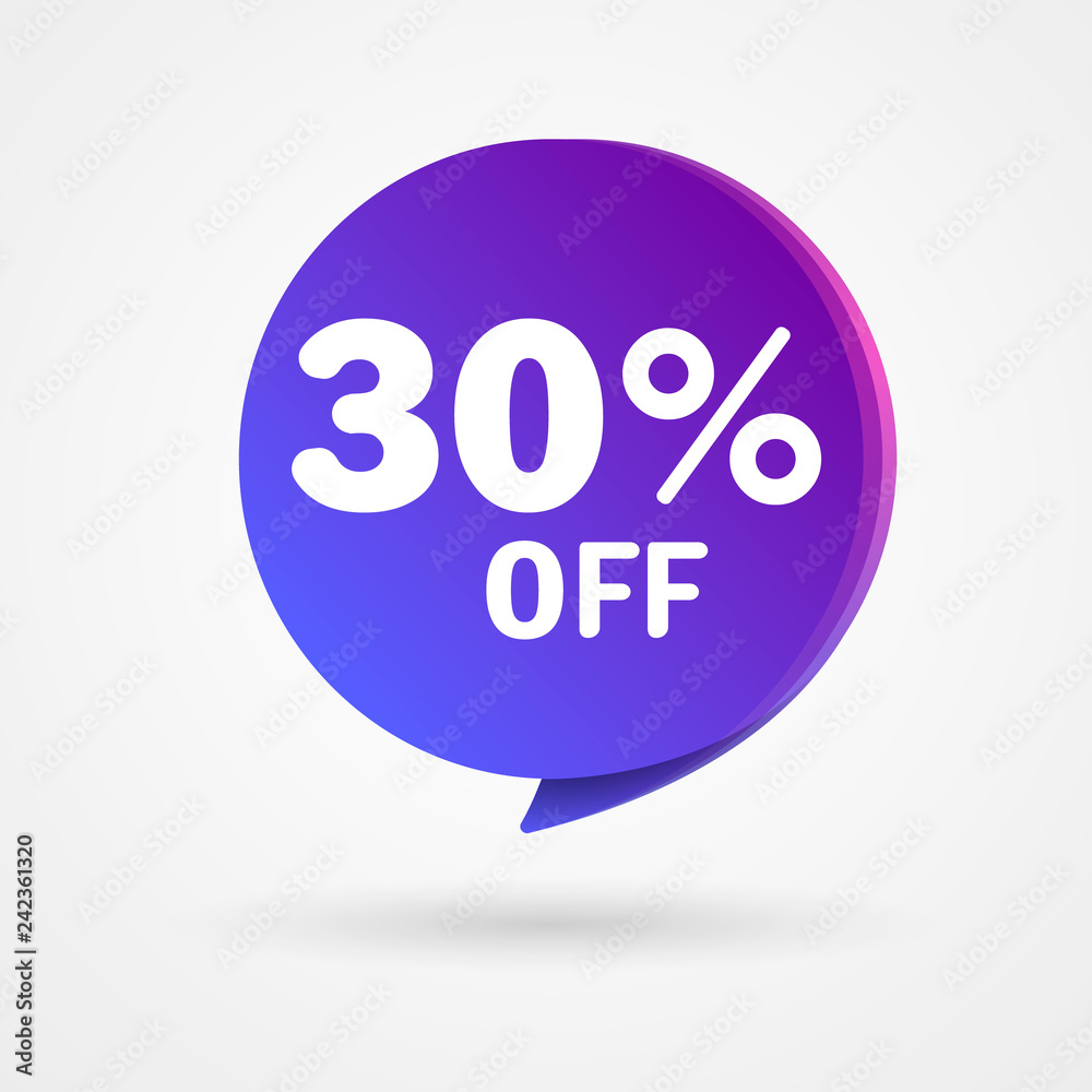 30% OFF Discount Sticker. Sale blue and purple Tag Isolated Vector Illustration. Discount Offer Price Label, Vector Price Discount Symbol. 30% OFF Discount Sticker. Sale blue and purple Tag Isolated Vector Illustration. Discount Offer Price Label, Vector Price Discount Symbol.