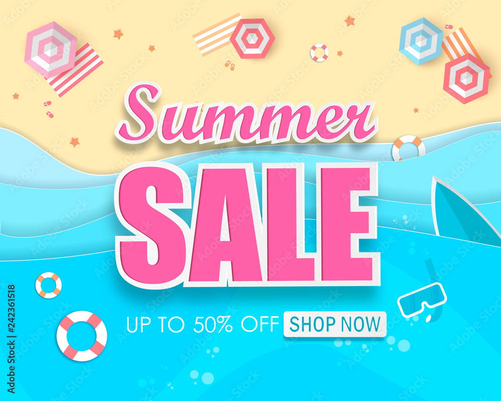 Fototapeta premium Summer Sale Typography Paper Folding Design. Vector Illustration