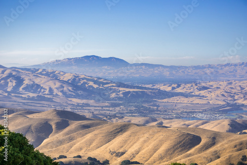 View towards Tri-Valley and Mt Diablo at sunset from Mission Peak, east San Francisco bay area, California