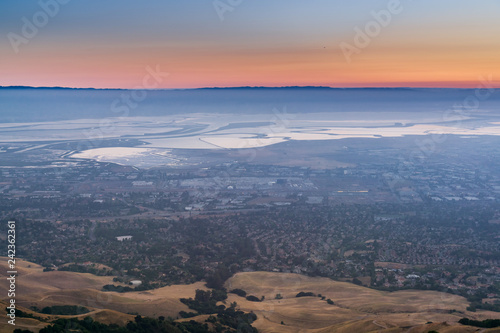 Aerial view of south San Francisco bay after sunset as seen from Mission Peak, California photo