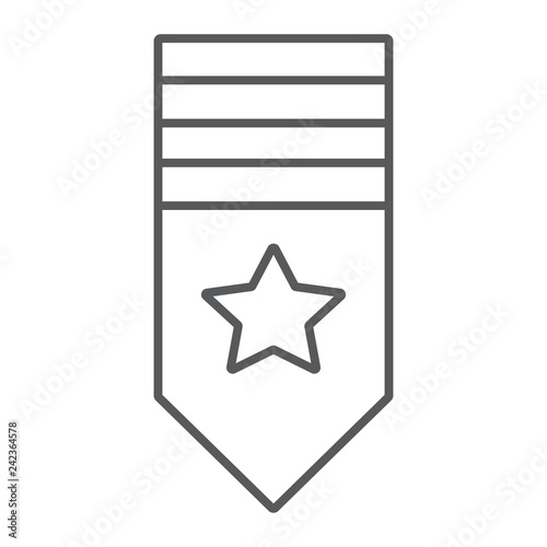 Rank shoulder thin line icon, badge and army, epaulette sign, vector graphics, a linear pattern on a white background.