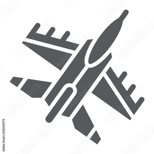 Jet fighter glyph icon, air and army, airplane sign, vector graphics, a solid pattern on a white background.