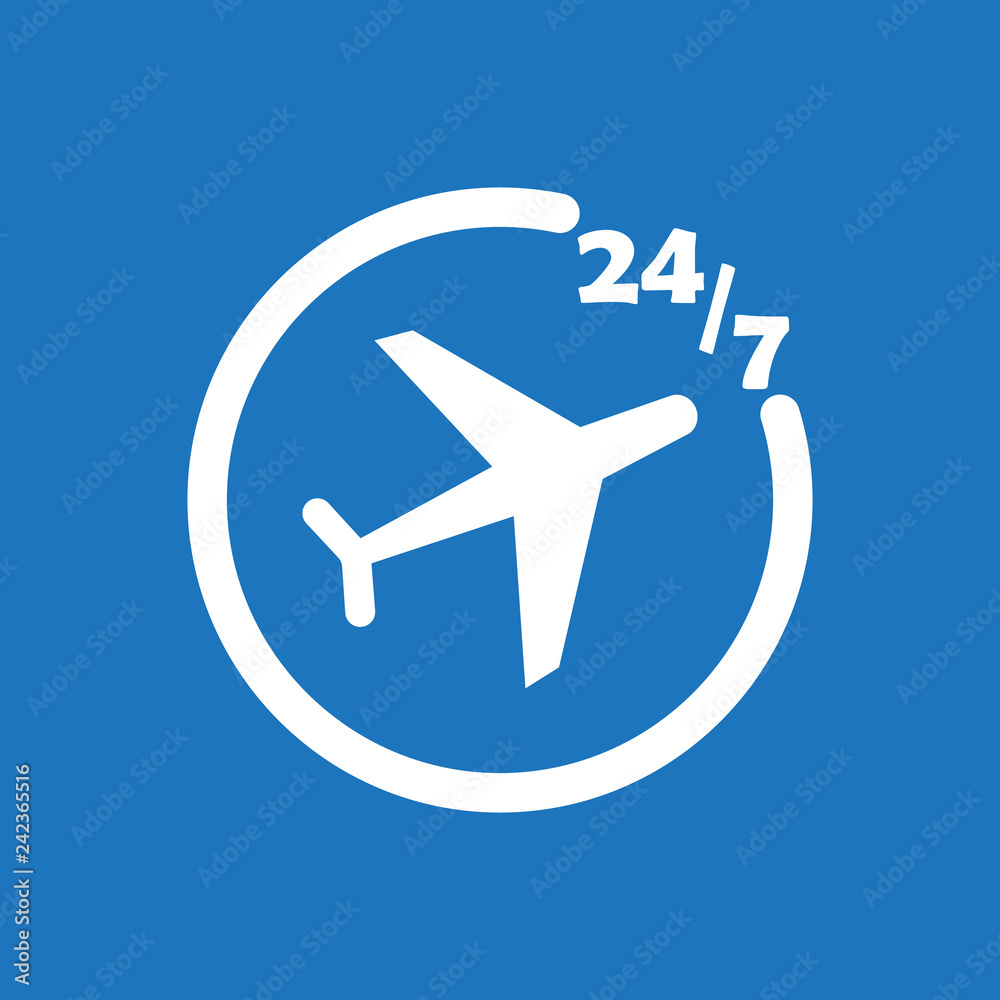 247 plane ticket icon flat vector design illustration