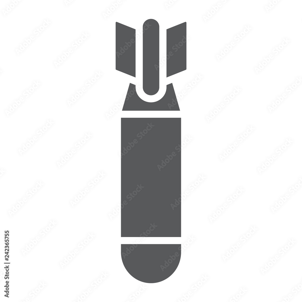Air bomb glyph icon, weapon and military, missile sign, vector graphics, a solid pattern on a white background. Air bomb glyph icon, weapon and military, missile sign, vector graphics, a solid pattern on a white background.