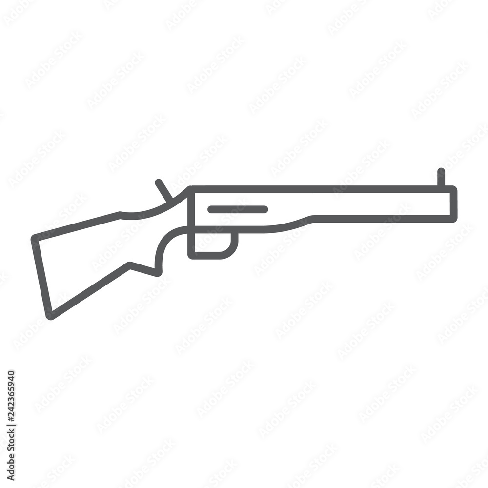 Shotgun thin line icon, weapon and military, rifle sign, vector graphics, a linear pattern on a white background.