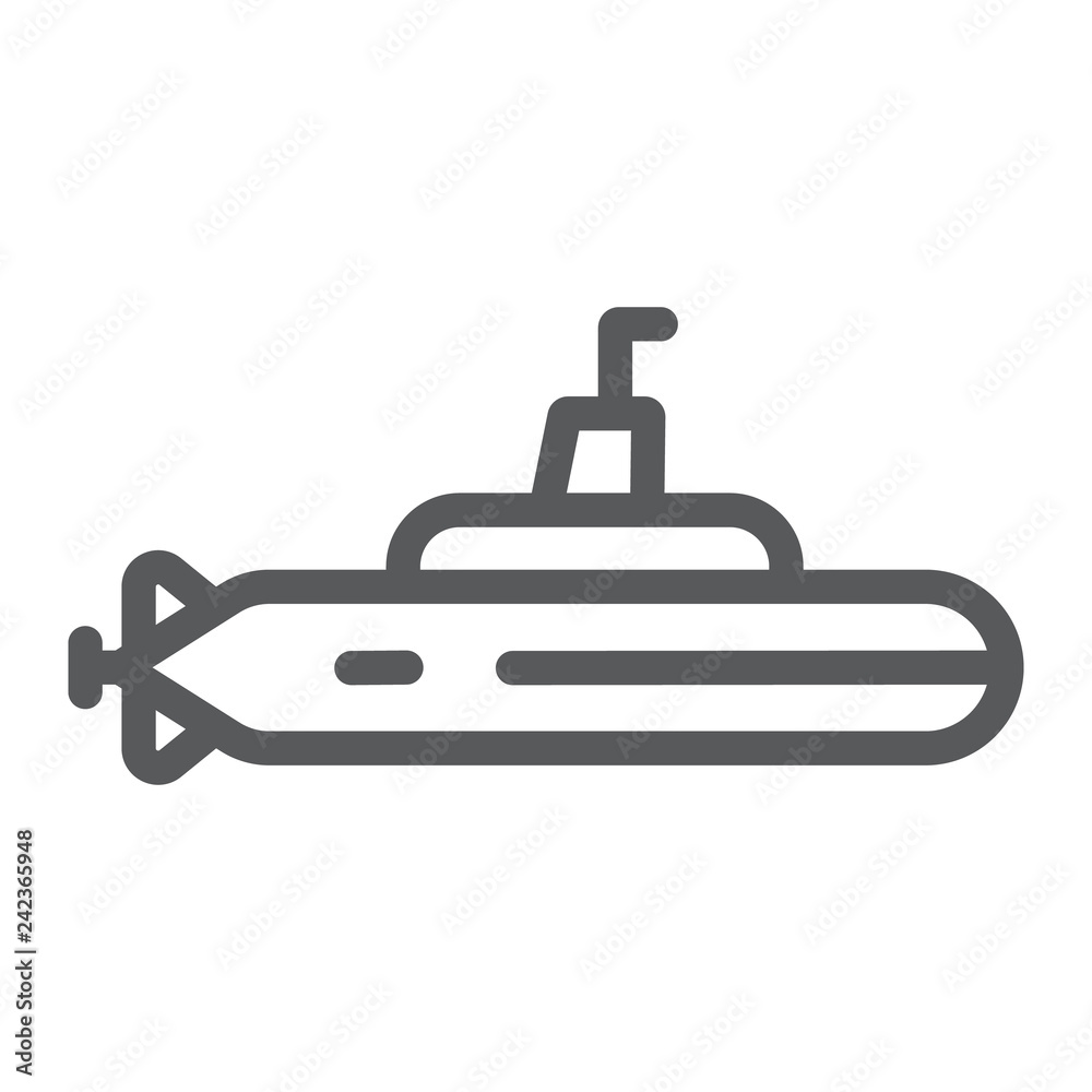 Submarine line icon, ocean and navy, boat sign, vector graphics, a linear pattern on a white background. Submarine line icon, ocean and navy, boat sign, vector graphics, a linear pattern on a white background.