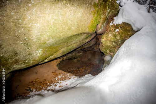 Kozelsk, Sosensky, Russia - January 2019: Grotto of Nature monument 