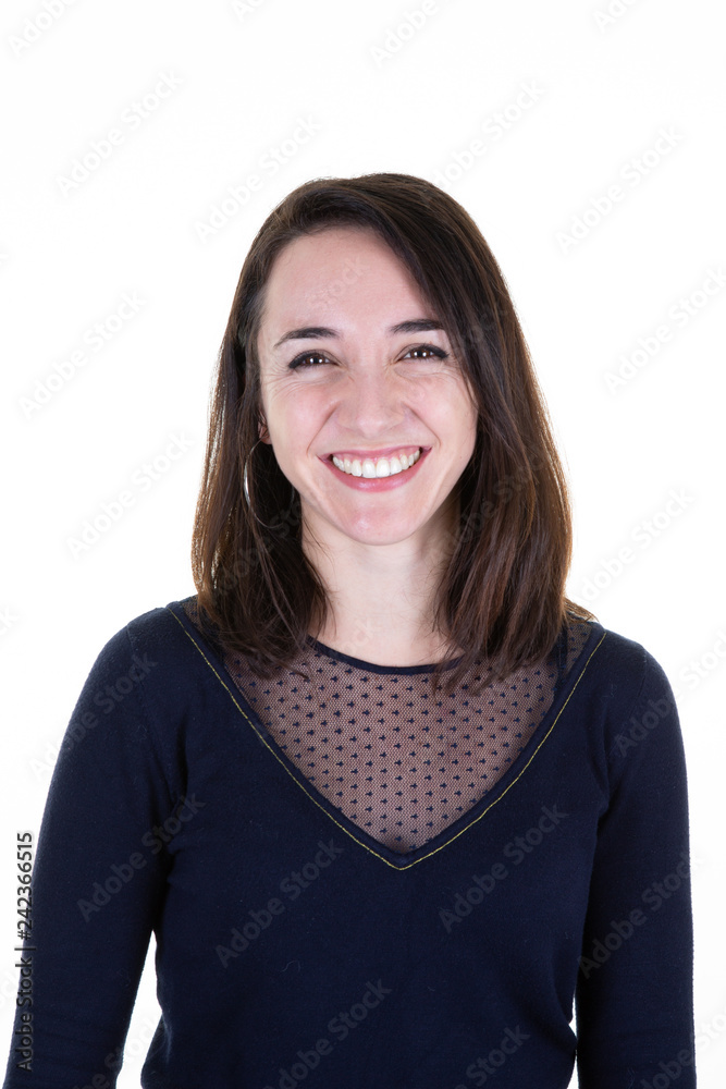 smiling pretty portrait under white background smiling pretty portrait under white background