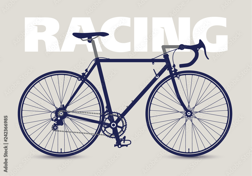 Racing Bicycle high detailed silhouette, isolated and monochrome. Vector illustration.