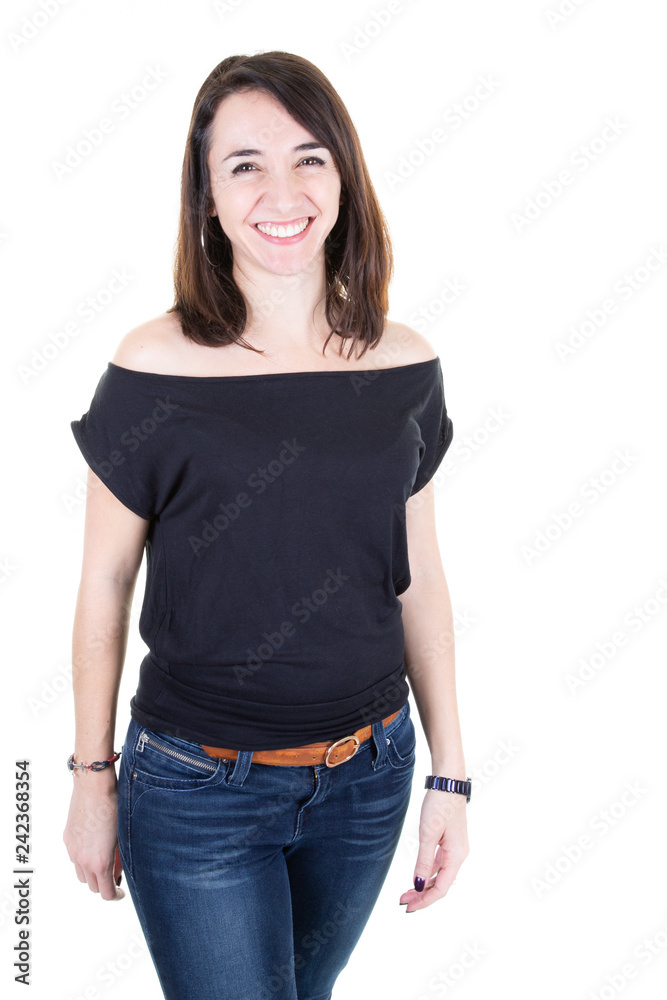 young pretty woman standing on white background young pretty woman standing on white background