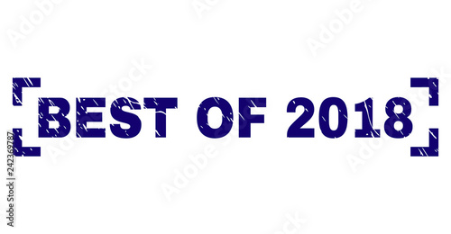 BEST OF 2018 caption seal print with corroded texture. Text caption is placed between corners. Blue vector rubber print of BEST OF 2018 with unclean texture.