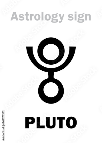 Astrology Alphabet: PLUTO, higher global planet (planetoid). Hieroglyphics character sign (variant symbol was used in 2014).