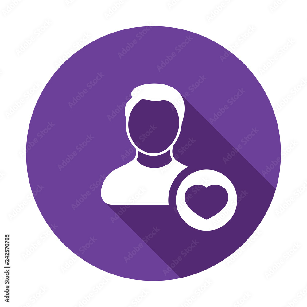 Favorite man. User account icon. Heart sign. Like symbol. Person profile. Vector line Favorite man. User account icon. Heart sign. Like symbol. Person profile. Vector line