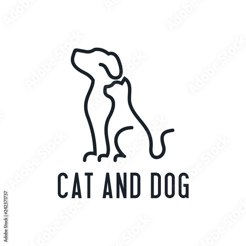 Home pets, minimalist monoline lineart outline dog cat icon logo template vector illustration, Modern kitten and puppy label for Veterinary clinic Logotype concept. petfood