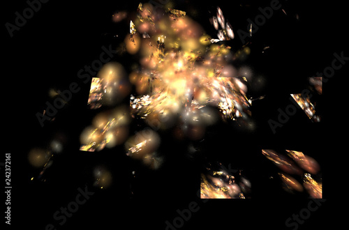 Golden glowing fractal background. Fantasy fractal texture. Digital art. 3D rendering. Computer generated image.