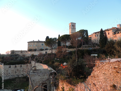 View of Assisi with Christmas decorations.