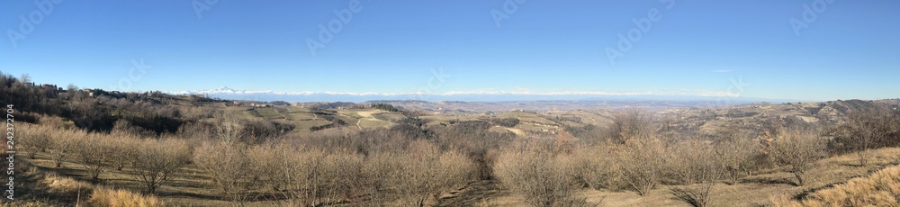 An overview of the Langhe hills in winter, Piedmont - Italy