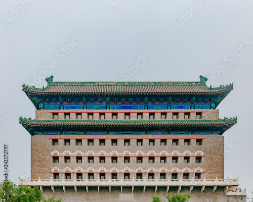 Facade of the archery tower of Zhengyang Gate, in the city center of Beijing, China photo