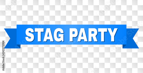 STAG PARTY text on a ribbon. Designed with white caption and blue stripe. Vector banner with STAG PARTY tag on a transparent background.