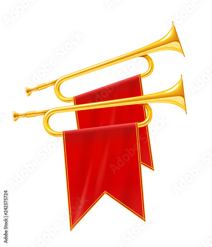 Gold and silver horn trumpet Musical instrument. Golden Royal