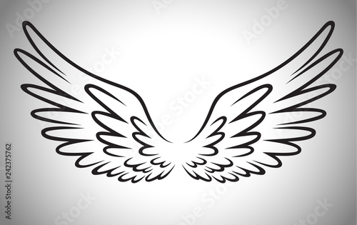 Cartoon bird wings line art illustration for logo