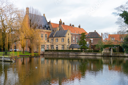BRUGES  BELGIUM     January 3  2019  Canals  roofs and facades of the city which was proclaimed as a historical heritage