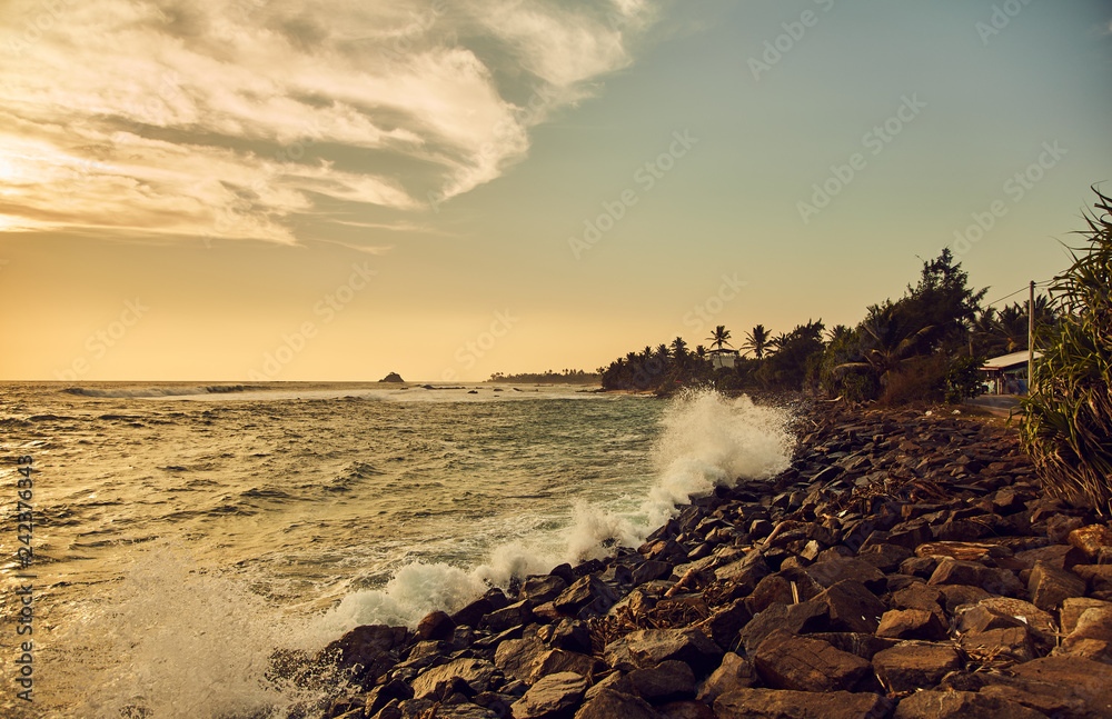 Beach in Sri Lanka. Indian ocean. Sunset. The City Of Midigama Beach in Sri Lanka. Indian ocean. Sunset. The City Of Midigama