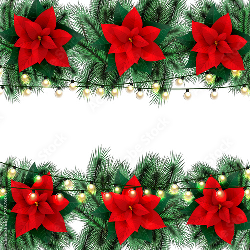 bright festive christmas background, with branches, flat lay vector