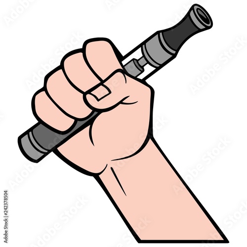 Vape Pen with Hand - A vector cartoon illustration of a hand holding a Vape Pen.