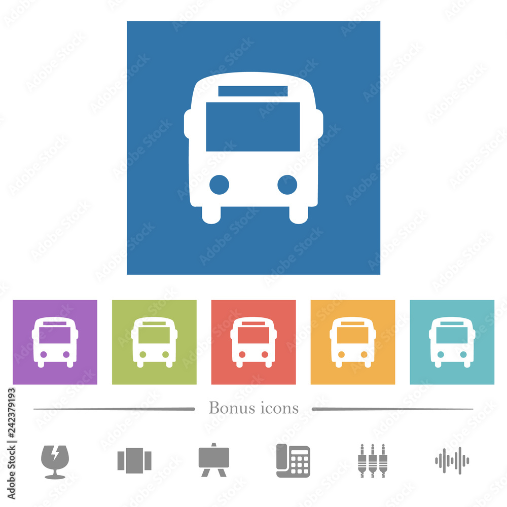Bus flat white icons in square backgrounds Bus flat white icons in square backgrounds