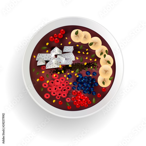 healthy foods, acai bowls. Vector illustration.