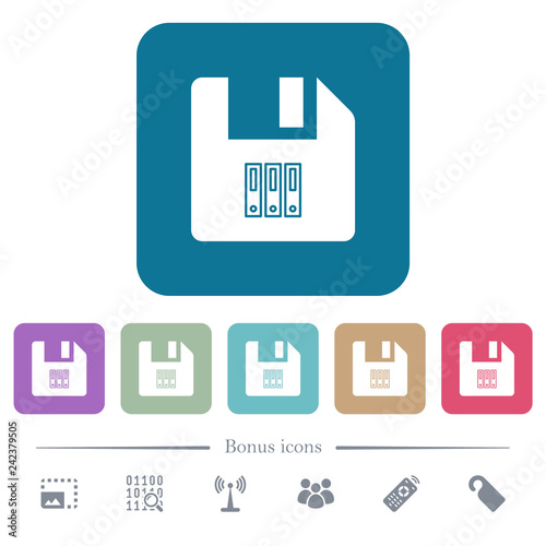 Archive file flat icons on color rounded square backgrounds photo