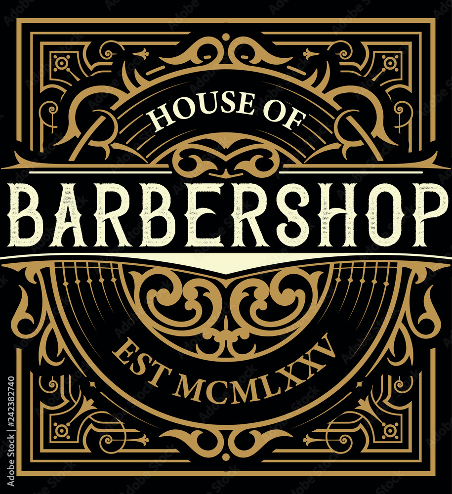 Barbershop logo with  vintage ornaments