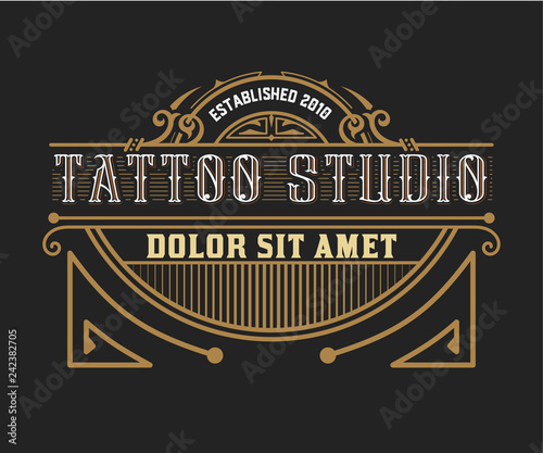 Tattoo logo template with vintage ornaments.Vector layered
