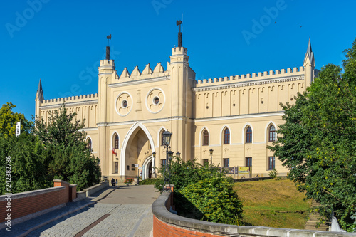 LUBLIN, POLAND - Juni 07, 2018: Main Entrance Gate of the Neo-gothic Part of Lublin Castle
