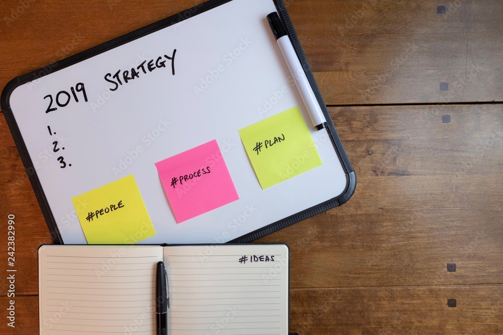 2019 business strategy on whiteboard