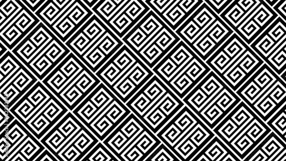 Black and white animated background featuring a seamless Greek style pattern sliding across screen