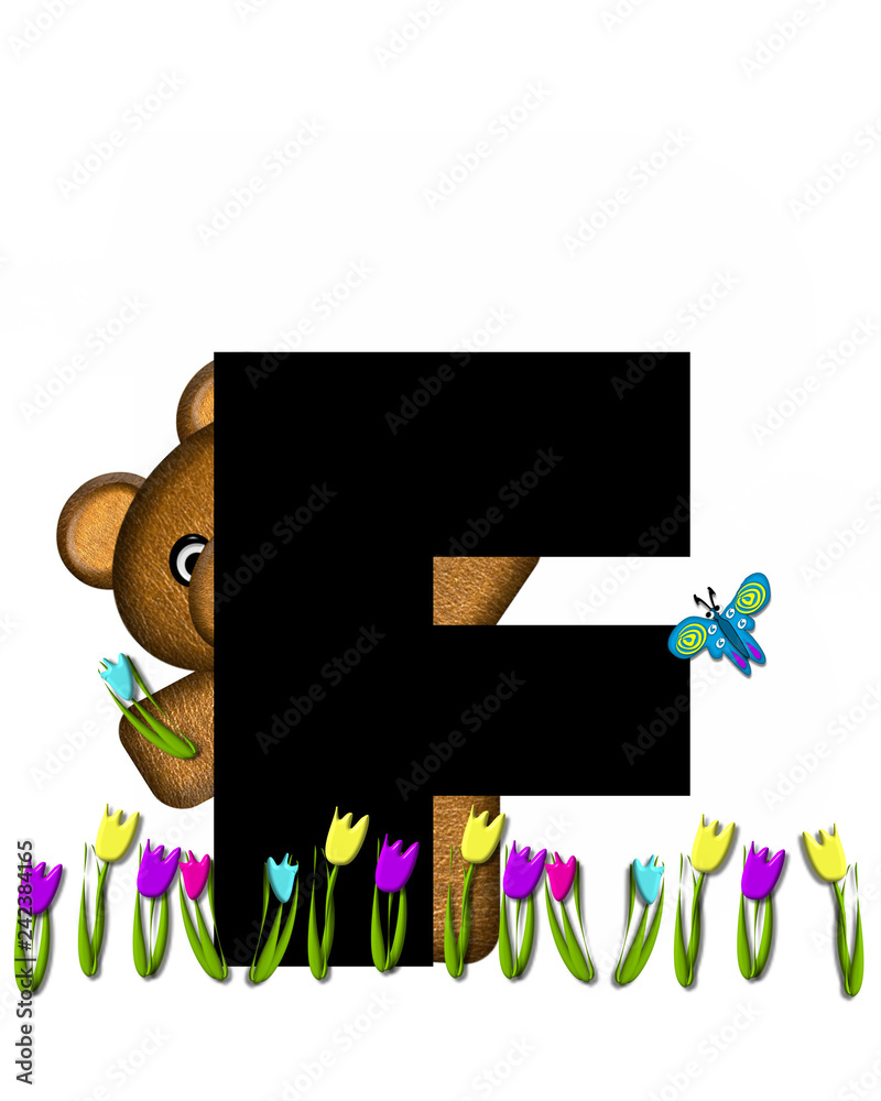 Fototapeta premium Alphabet Teddy Picking Flowers F