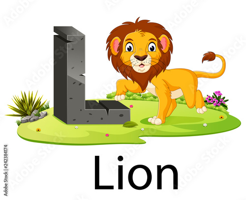 zoo animal alphabet L for lion with the cute animal 