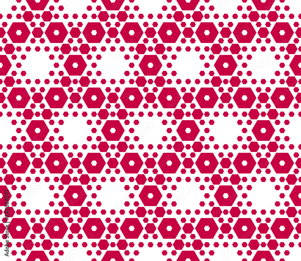 Red and white hexagons texture. Vector geometric hexagonal seamless pattern Red and white hexagons texture. Vector geometric hexagonal seamless pattern