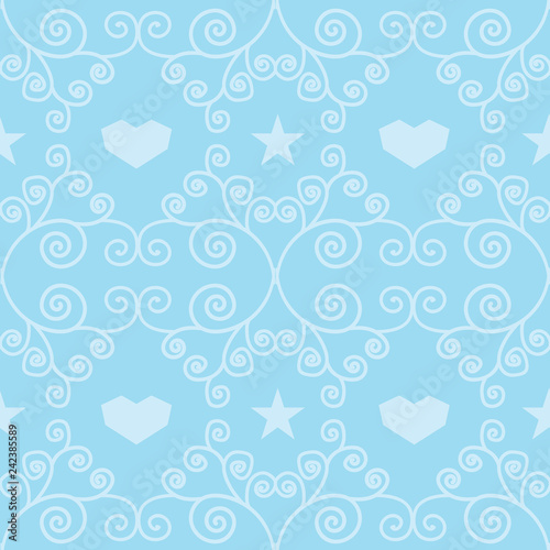 Blue winter hearts folk vector seamless pattern. Great for winter holidays tr...