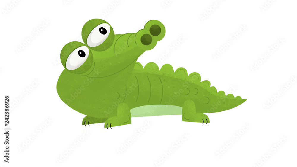Fototapeta premium cartoon scene with funny crocodile on white background - illustration for children