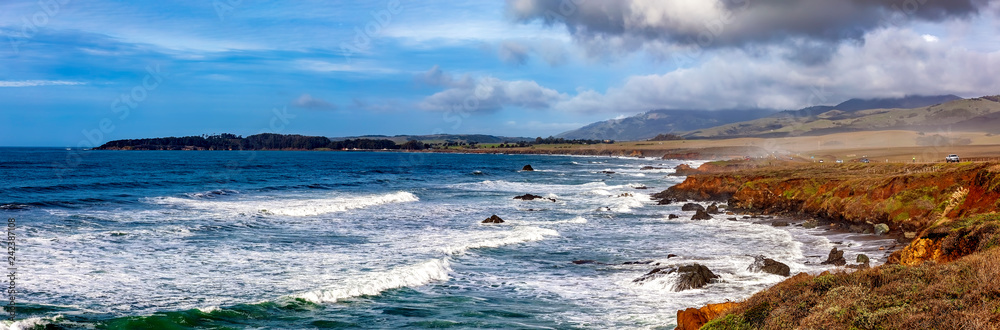 Panorama of Coastline, Waves, Beach Panorama of Coastline, Waves, Beach