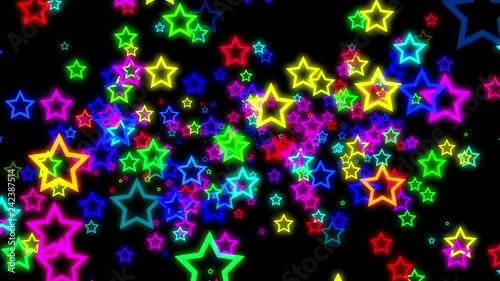 Seamless HD animated background featuring glowing neon stars flying toward the camera.
