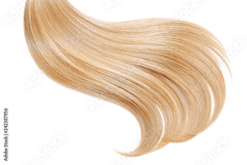 Blond hair  isolated on white background. Long ponytail