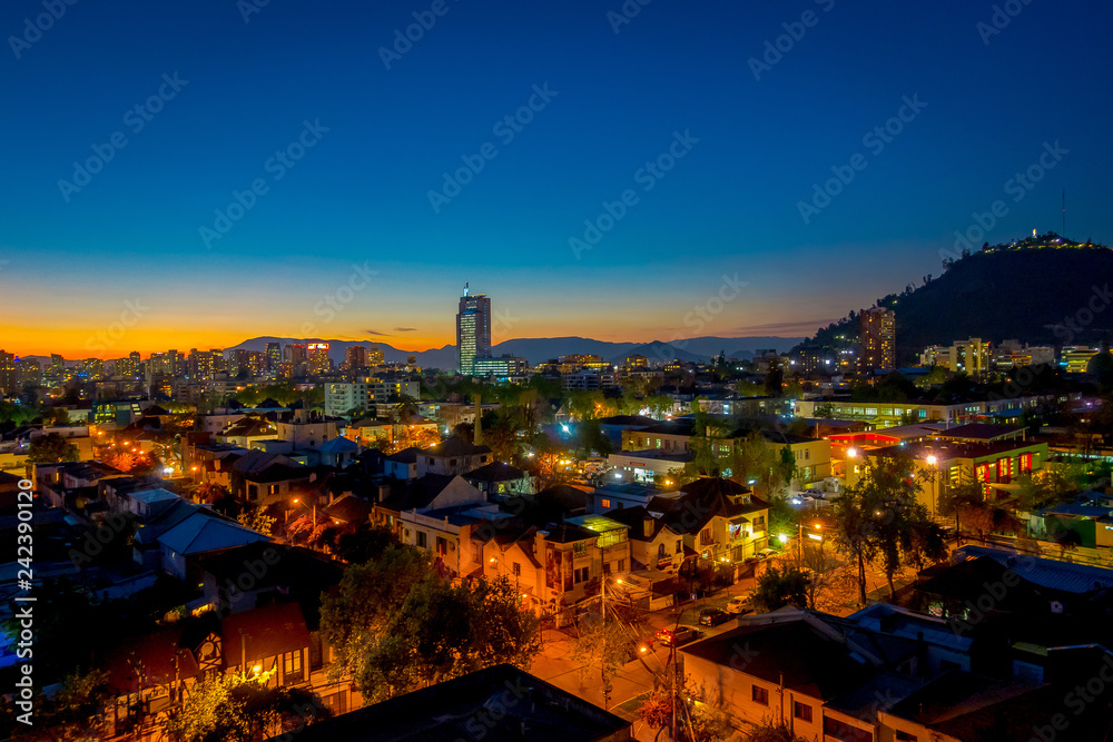 Beautiful view of Santiago de Chile cityscape at sunset