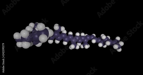 3d chemical structure of lycopene molecule, carotenoid antioxidant, rendered as footage with transparent background (alpha channel), tumbling in infinite seamless loop in 4K, UHD, 2160p resolution.
