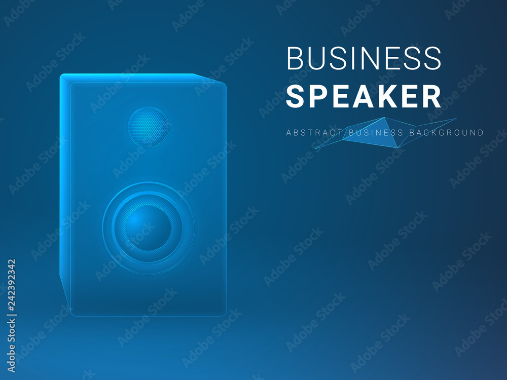 Abstract modern business background vector depicting business speaker in shape an audio speaker on blue background. Abstract modern business background vector depicting business speaker in shape an audio speaker on blue background.
