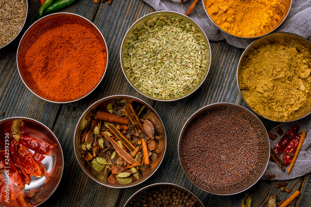 different Indian spices top view different Indian spices top view